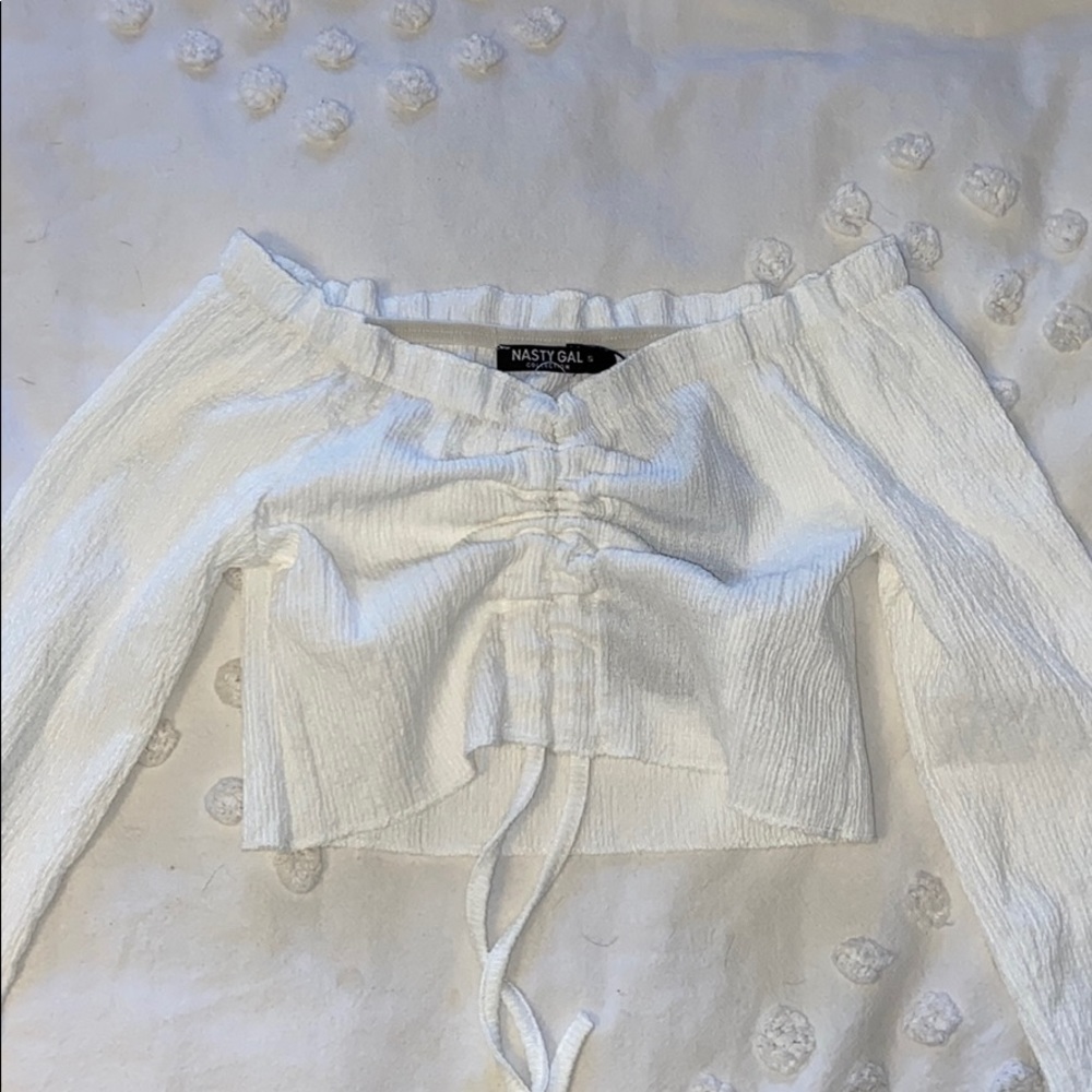 Nasty Gal Crinkle Bardot Crop Top